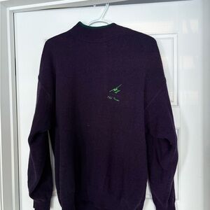 Classic Purple Crewneck Sweater with Green Accent